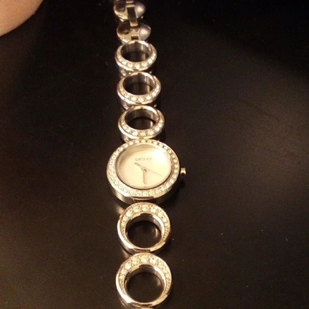 DKNY Silver Crystal Circle Link Bracelet Watch
